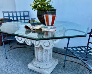 Cement column base with glass top table