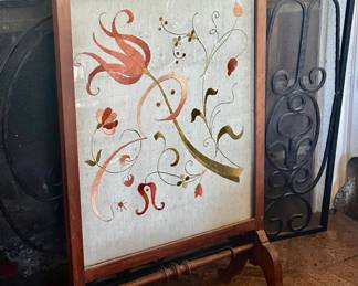 Vintage hand embroidered  fire screen.