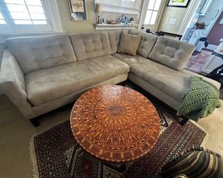 Like new sectional and inlay wood table.