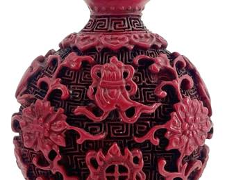 Chinese Carved Cinnabar Lacquer Snuff Bottle