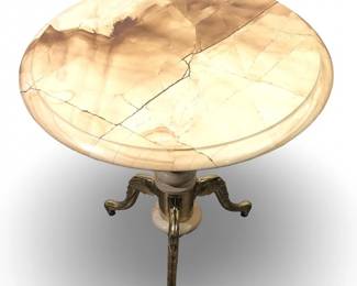 Mid-Century French Round Brass Onyx Side Table