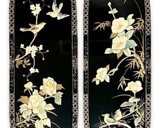 2pc Asian Mother of Pearl Lacquer Panels