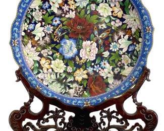 Large Chinese Enameled Brass Cloisonné Charger