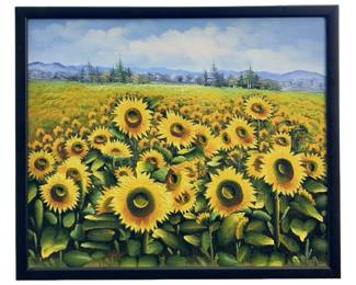 Signed Sunflower Field Oil on Canvas