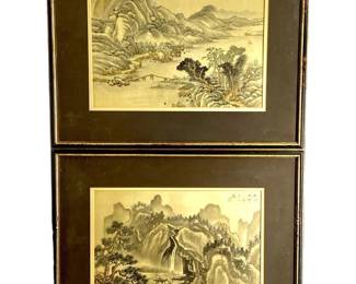 Lot (2) Japanese Sansui Watercolor on Silk