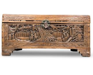 Detailed Carved Wood Chinese Camphor Trunk