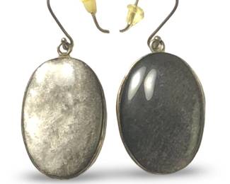 Pair Silver Sheen Obsidian Oval Earrings