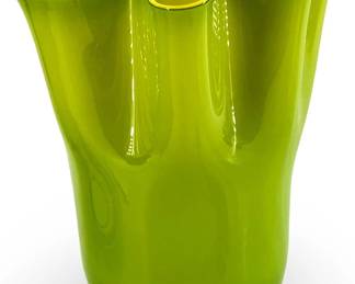 Green and Yellow Ruffled Edge Art Glass Vase