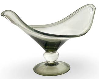 MCM Smoky Gray Freeform Art Glass Bowl