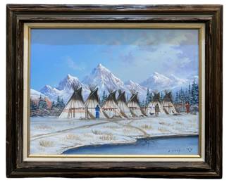 Signed Johnny Yazzie Oil on Canvas