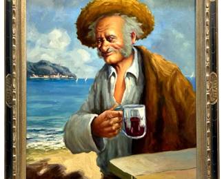 Signed “Fisherman" Alberto Cecconi Oil on Canvas