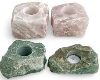 4pc Rose Quartz and Adventurine Candleholders