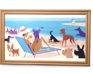 Josh Agle Shag Dog Beach Serigraph on Silk