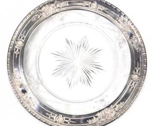 Vintage Sterling Silver Etched Glass Plate