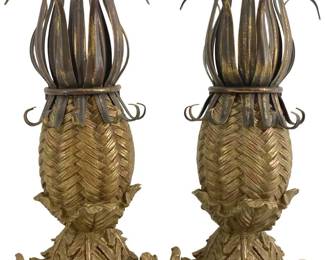 Vintage Ceramic and Metal Pineapple Bookends