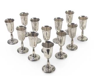 Set of 12 Small Sterling Silver Goblets