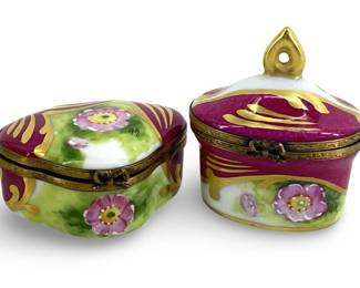 2pc LE Limoges France Miniature Porcelain Boxes