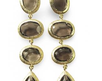 Pair Sterling Silver Smoky Quartz Dangle Earrings