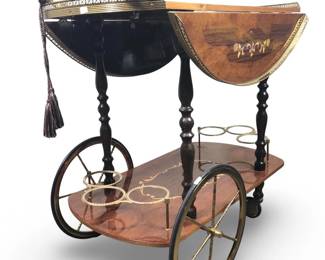 MCM Italian Drop Leaf Marquetry Rolling Bar Cart