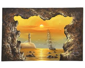 Signed R. Delino Cave View Oil on Canvas