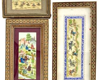 3pc Vintage Bone Middle East Paintings