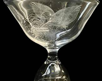 Acosta Lindstrand Art Glass Feather Design Dish