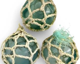 3pc Blue Art Glass Bubble and Rope Bouys