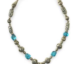 Chunky Tibetan Silver Blue Glass Bead Necklace