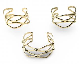 (3) Charming Silver Wave Cuff Bracelets
