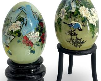2pc Chinese Hand Painted Jadeite Eggs