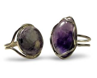 (2) Modernist Silver Amethyst Stone Rings