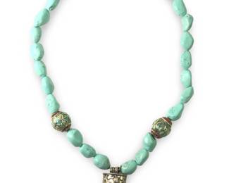 Handmade Chunky Turquoise Coral Pendant Necklace