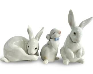 3pc 1991 Lladro Porcelain Bunny Sculptures