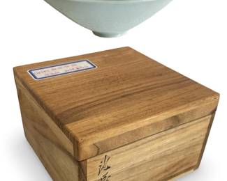 Vintage Chinese Celedon Ceramic Bowl and Case