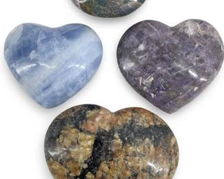 Solid Lepidolite/Calcite/Jasper Heart Sculptures