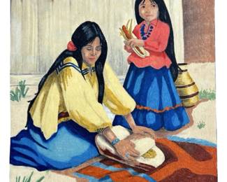 Signed Native American Mixed Media on Felt