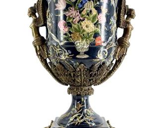 Brass and Porcelain Hand Painted Urn