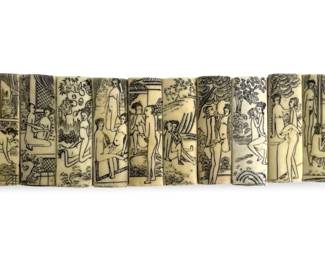 Antique Chinese Scrimshaw Etched Erotica on Bone