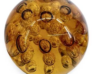 Murano Amber Art Glass Bubble Paperweight