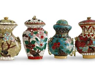 4pc Miniature Chinese Cloisonné Enamel Lidded Jars