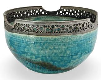 Vintage Ceramic Blue Glazed Raku Bowl