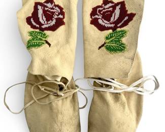 Native American Beaded Rose Design Leather Boots