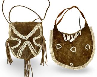 2pc Vintage Primitive Beaded Leather Bags