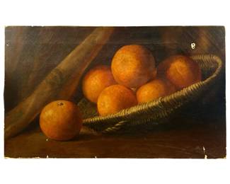 Signed Antique Orange Still Life Oil on Canvas