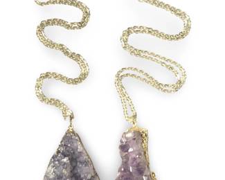 (2) Silver Chunky Amethyst Cluster Pendant