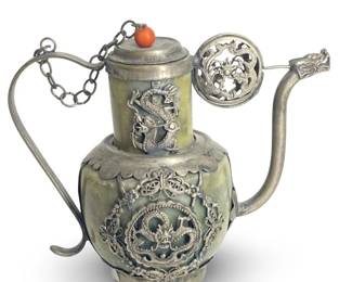 Antique Chinese Silver & Jade Incense Burner