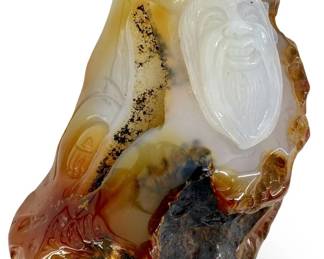 Hand Carved Carnelian Stone Chinese Deity