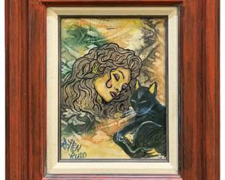 Signed Rotten Russ “Cat Nap" Mixed Media