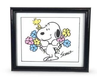 Signed Schulz Snoopy Color Ink Illustration