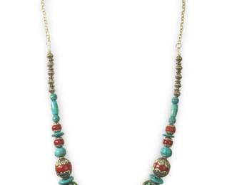 Handmade Turquoise Coral Inlay Tibetan Necklace